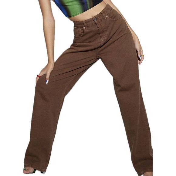 Motel Rocks Denim Parallel Jeans Rich Brown Size XXS - Picture 5 of 12